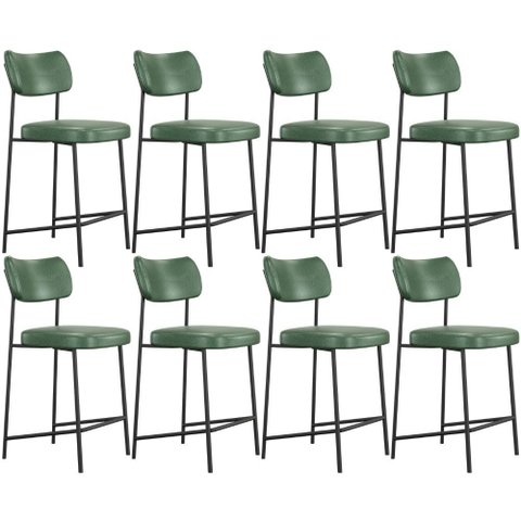 Kit 08 Banquetas Baixa Bar Cozinha Sala de Jantar Preto Elira L02 Couríssimo Verde - Lyam Decor