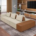 Ver imagem 2 de Sofá Ilha com Puff para Sala Living 335cm Amber M03 Linho Cru Couríssimo Whisky - Lyam Decor