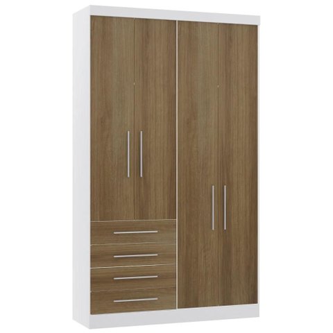 Guarda Roupa Solteiro 135cm 4 Portas 4 Gavetas Taiga Branco/avelã L01 - Mpozenato