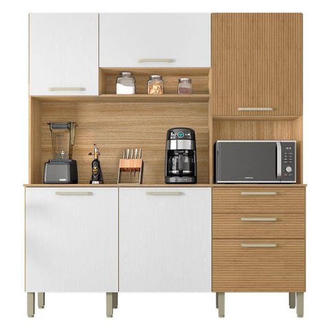 Cozinha Ambiente Ferrara 6 Portas e 2 Gavetas Freijó Supremo Ripado - Kits Paraná