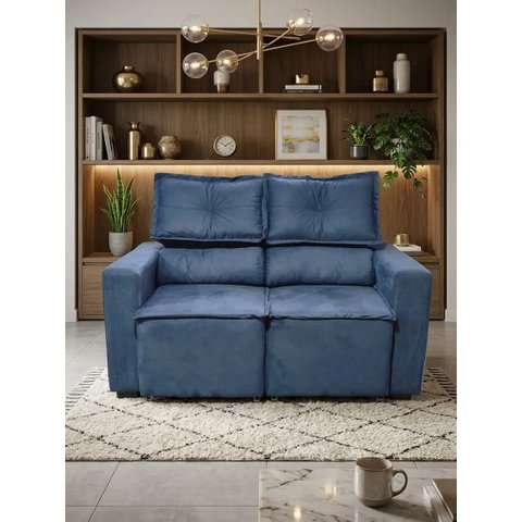 Sofá Reclinado 2 Lugares Confort Premium Azul Liso