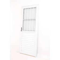 Porta de Alumínio Postigo Vidro Canelado Lado Esquerdo 210x80 Branco WM Esquadrias - 1 Porta de Alumínio Postigo Vidro Canelado Lado Esquerdo 210x80 Branco WM Esquadrias - 1