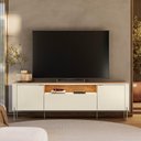 Ver imagem 1 de Rack para TV até 75 Polegadas com LED e Pés Dourados MDF 180cm Brasilia Off White e Marrom
