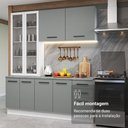 Ver mais imagens de Armário de Cozinha Compacta 190cm com Cristaleira Agata Madesa Branco Cinza