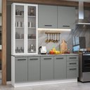 Ver imagem 1 de Armário de Cozinha Compacta 190cm com Cristaleira Agata Madesa Branco Cinza