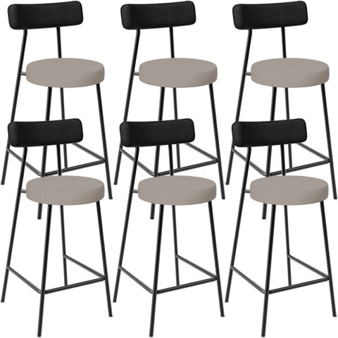 Kit 06 Banquetas Baixa Cozinha Sala Jantar Bancada Milão L02 Couríssimo Preto Linho Bege - lyam deco