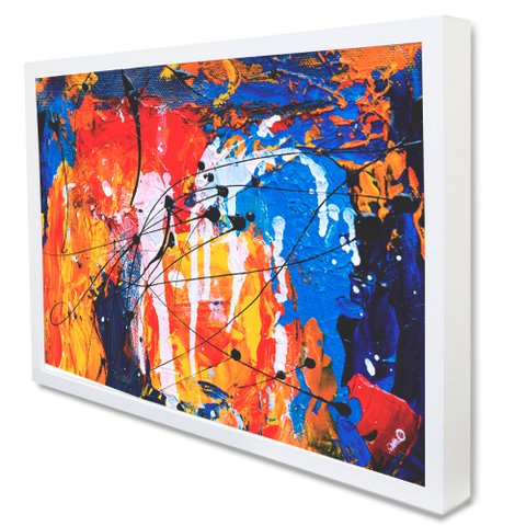Quadro Decorativo Pincelada Colorida  em Moldura Caixa Tacolado Moldura Caixa 3cm Branca sem Vidro 2