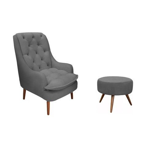 Kit Poltrona Lille e Puff Suede Grafite - Dominic Decor