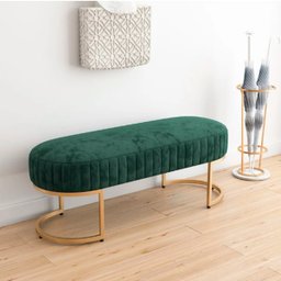 Banco Recamier Base em Aço Dourado Glow Zahav:Veludo Verde Escuro - 2