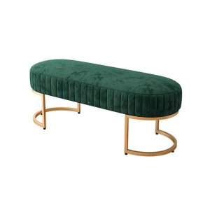 Banco Recamier Base em Aço Dourado Glow Zahav:Veludo Verde Escuro