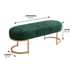Banco Recamier Base em Aço Dourado Glow Zahav:Veludo Verde Escuro - 3