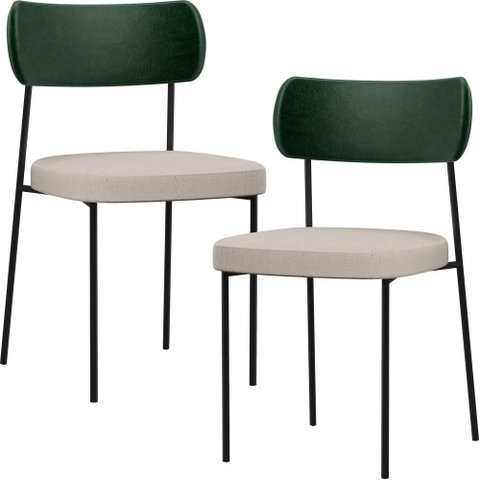 Kit 02 Cadeiras Estofadas para Sala de Jantar Melina L02 Facto Verde Musgo Linho Cru - Lyam Decor