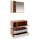 Ver imagem 2 de Kit Gabinete Balcão e Espelheira de Banheiro 80 Cm Karina Amêndoa/branco