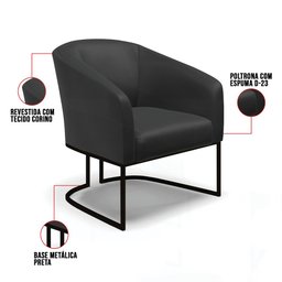 Kit 2 Poltronas Stella Corino Base Industrial Preto - D’Rossi - 6