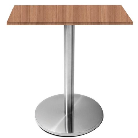 Mesa Beta Inox 75 Cm (altura) Disco Redondo Tampo Mdp Quadrado 80 Cm (larg) X 2,50 Cm (alt) Noce