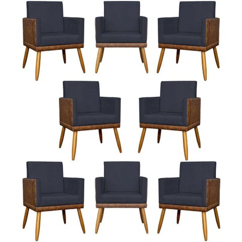 Kit 8 Poltronas Decorativas Modernas para Recepção Lis Corino Suede Cores Pé 30 Cm - Preto, Suede
