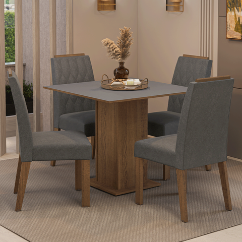 Conjunto Sala de Jantar Tampo de Madeira 4 Cadeiras Rustic/cinza/silver Cannes Madesa