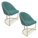 Ver imagem 1 de Kit 02 Cadeiras Poltrona de Jantar Bela Suede Azul Turquesa Base Metálica Industrial Dourado - Palla