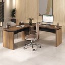 Ver imagem 7 de Conjunto Mesa Diretor em L para Escritório e Atendimento Artany Nogal Preto Marrom
