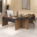 Ver imagem 1 de Conjunto Mesa Diretor em L para Escritório e Atendimento Artany Nogal Preto Marrom