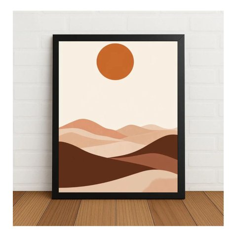 Quadro Decorativo Paisagem Minimalista Tons Terrosos c/Vidro Preto