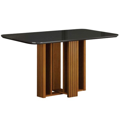 Mesa de Jantar Jade Gold 120x80 Canto Copo com Vidro Cinamomo Chumbo - Leifer