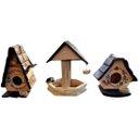 Ver imagem 1 de Kit Casa de Pássaros Artesanal em Madeira, Comedouro para Jardim, 3 Peças, Estilo Rústico