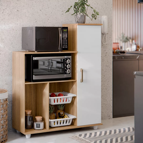 Balcão Fruteira Espaçoso Branco para Microondas e Forno