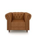 Ver imagem 6 de Conjunto Sala de Estar 1 Sofá Living 220cm e 2 Poltronas Stanford Chesterfield Pés Madeira Couro Mel