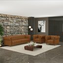 Ver imagem 1 de Conjunto Sala de Estar 1 Sofá Living 220cm e 2 Poltronas Stanford Chesterfield Pés Madeira Couro Mel