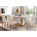 Ver imagem 1 de Conjunto: Mesa de Cozinha Jade Tampo Madeirado C/ Vidro Canto Curvo 180x90 e 6 Cadeiras Jade Imbuia/