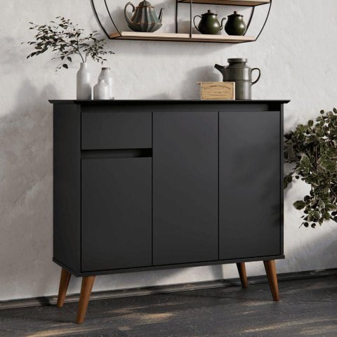 Aparador Brisa do Vale 3 Portas 1 Gaveta MDF-MDP 93cm Preto