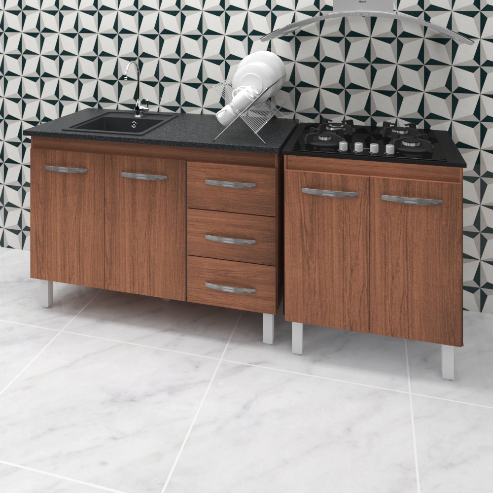 Armário Cozinha Gabinete Pia De 120 Cm Bianca Com Balcão Cooktop 4 ...
