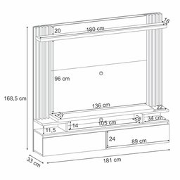 Home Suspenso Decorativo Picon para Tv até 55" Freijó / Cinza Moonstone - Gran Belo - 2