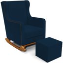 Ver imagem 1 de Poltrona de Amamentação com Balanço e Puff Mavie L02 Suede Azul Marinho - Lyam Decor