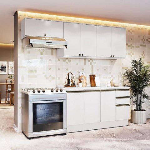 Armário de Cozinha Completa 100% Mdf 240cm Branco Celeste Kappesberg