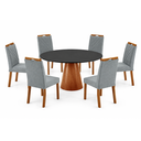 Ver imagem 1 de Conjunto Sala de Jantar Mesa Gênova Madeira Maciça 130cm Tampo Redondo Vidro Preto com 6 Cadeiras