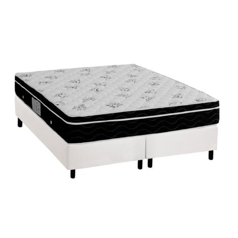 Cama Box Queen: Colchão Molas Ortobom Nanolastic Physical Spring + Base Crc Courano White(158x198)
