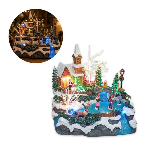 Enfeite Vilarejo Natalino Natal Musica Decoracao de Mesa Cenario Aparador Estante Sala Vitrine Loja 