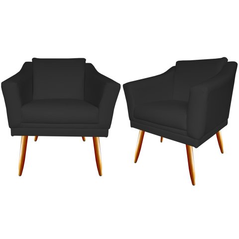 Kit 2 Poltronas Decorativa Agatha Suede Preto Pés Madeira Ms Decor