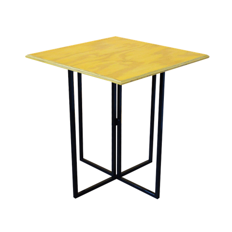 Mesa Industrial Quadrada Preta 90x90cm Tampo Madeira Natural