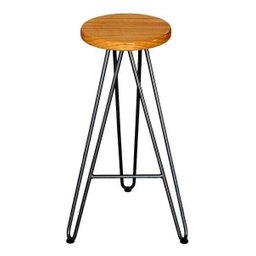 Banqueta Alta Bar Cozinha Industrial Retro Prata 76 cm Assento Claro - 1