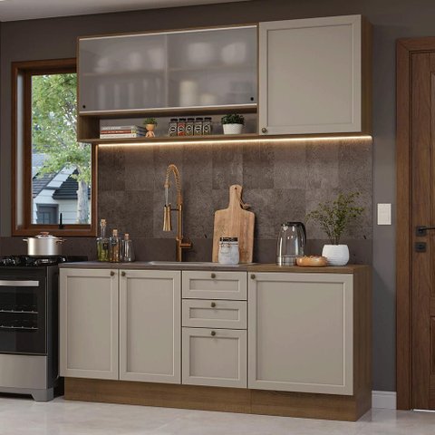 Armário de Cozinha Compacta 180 Cm Rustic/crema Vik Madesa 03