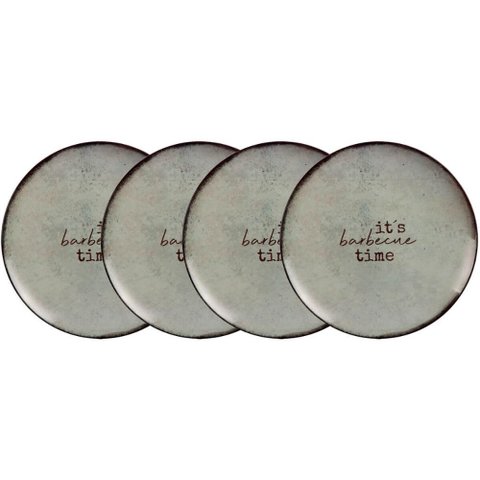 Kit 4 Pratos Rasos Tramontina Churrasco Rustic em Porcelana 28cm Mesa Jantar