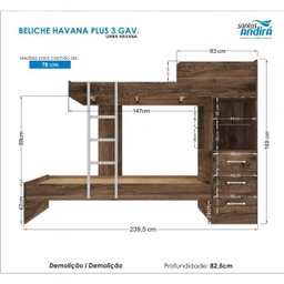 Treliche Solteiro com 3 Gavetas Havana Plus Santos Andirá - 3