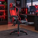 Ver imagem 2 de Cadeira Gamer Reclinável Vermelha e Preta Ergonômica Pc com Apoio para Pés e Braços Couro Sinté
