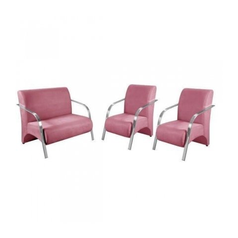 Conjunto Vênus 2 Poltronas de 1 Lugar e 1 de 2 Lugares Braço Alumínio D Salla Suede Rosa