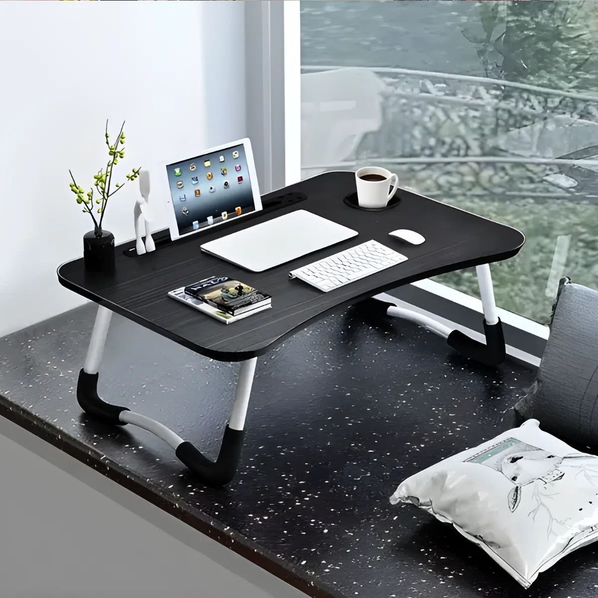 Mesa de Colo Portátil Dobrável Suporte Multiuso - Preto - 3