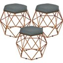 Ver imagem 1 de Kit 3 Puffs Decorativo Aramado Bronze Six Linho Chumbo