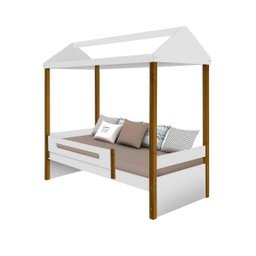Cama montessoriana com casinha Sara Branco e Mel Solteiro - 1